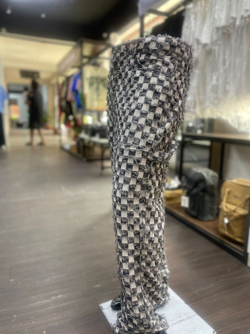 Boohooman Tall Fixed Waist Slim Flare Checked Tapestry Gus Jeans