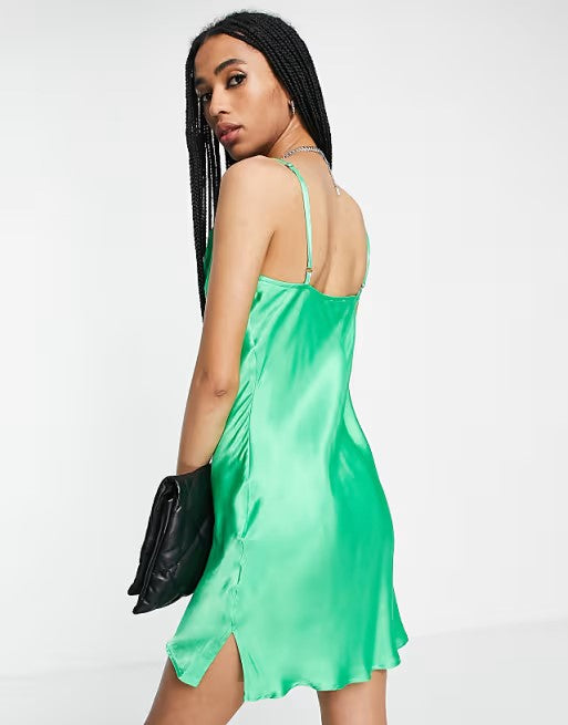 Black fashion cowl neck open back satin midi Dress