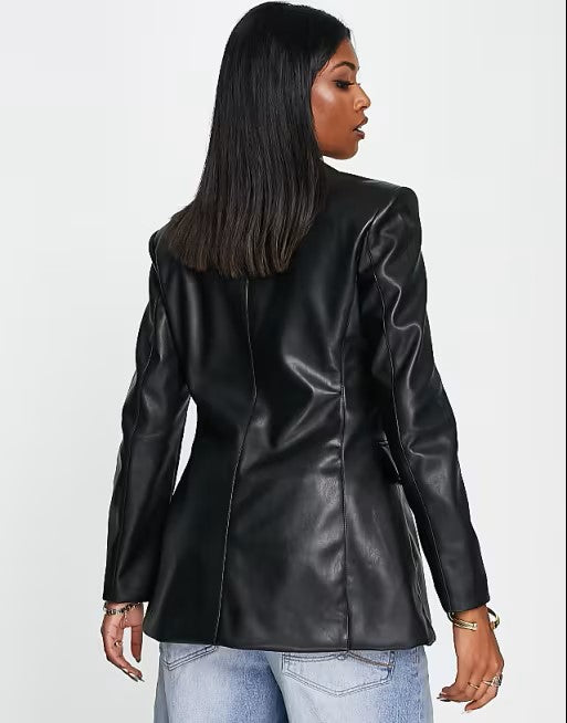 Asos faux leather cinched Baist Blazer