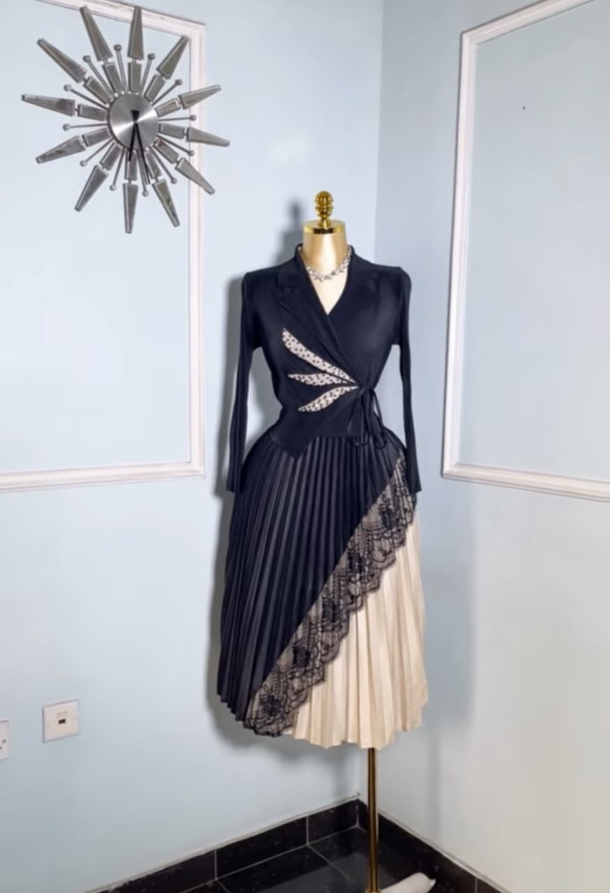 Black Pleated Wrap Dress