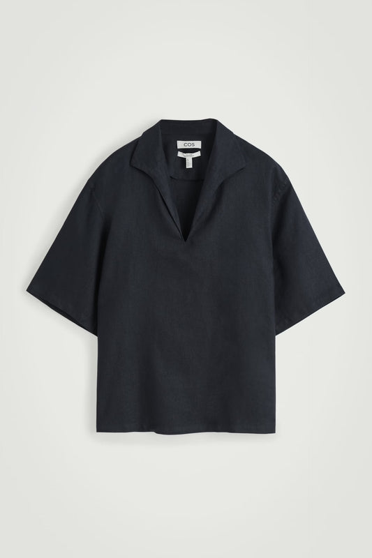 Cos Open Collar Linen Short Sleeve Shirt