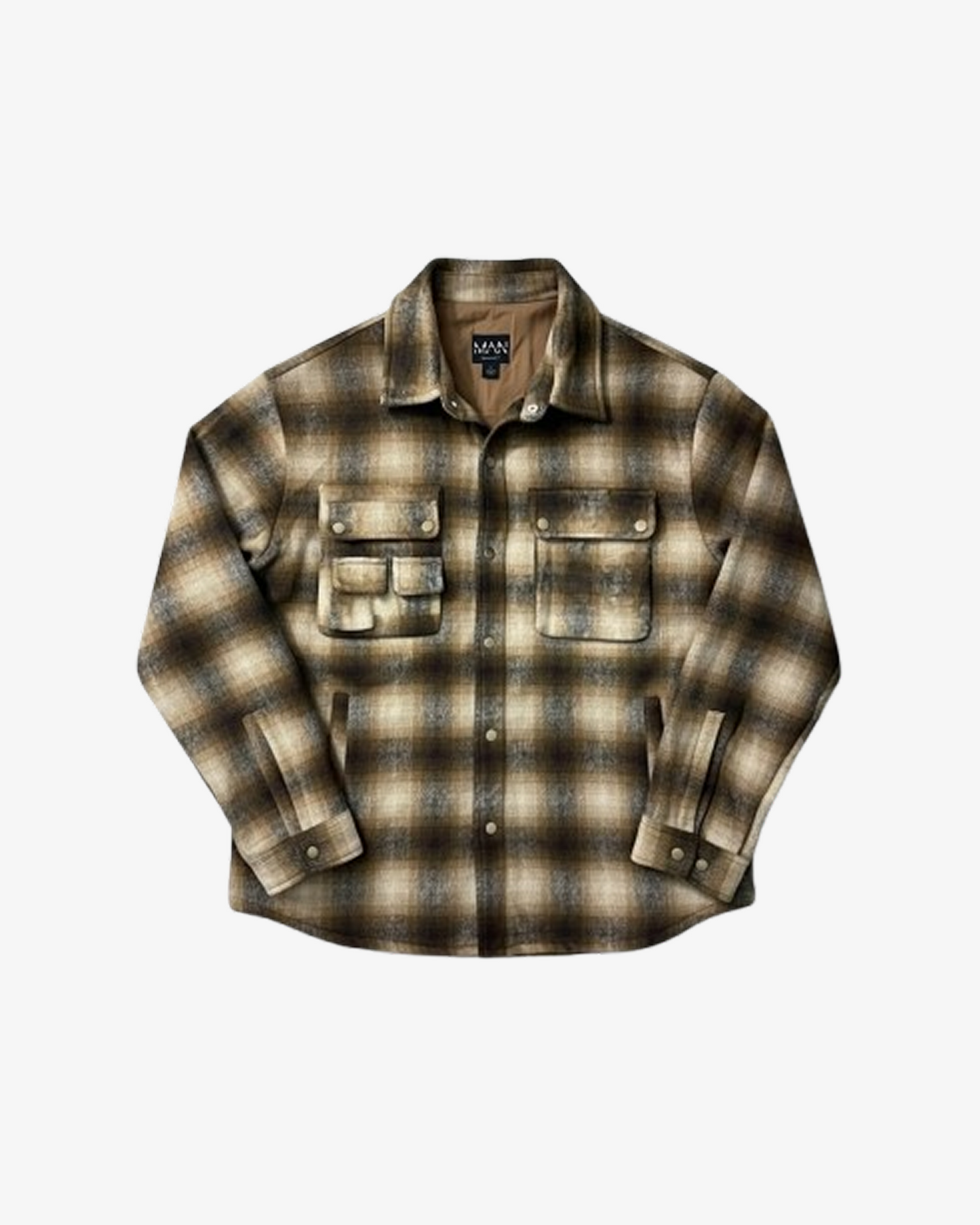 Boohooman Oversized Check Cargo Pocket Overshirt