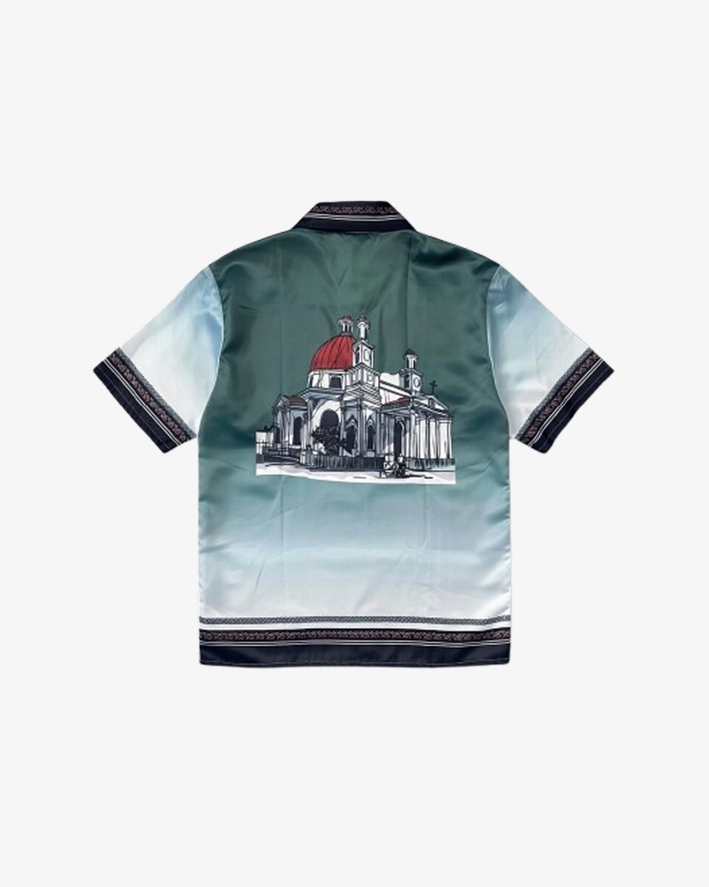 Boohooman Satin Oversized Resvere Staue Border Shirt