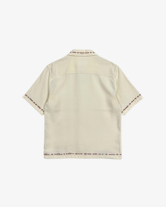 Zara Embroidered Linen-Blend Short Sleeve Shirt
