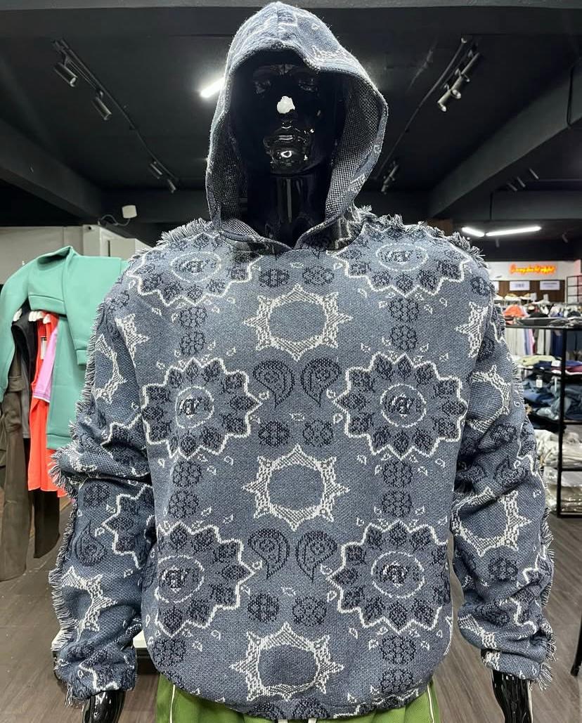 Boohooman Tall Oversized Fringed Heavyweight Jacquard Hoodie