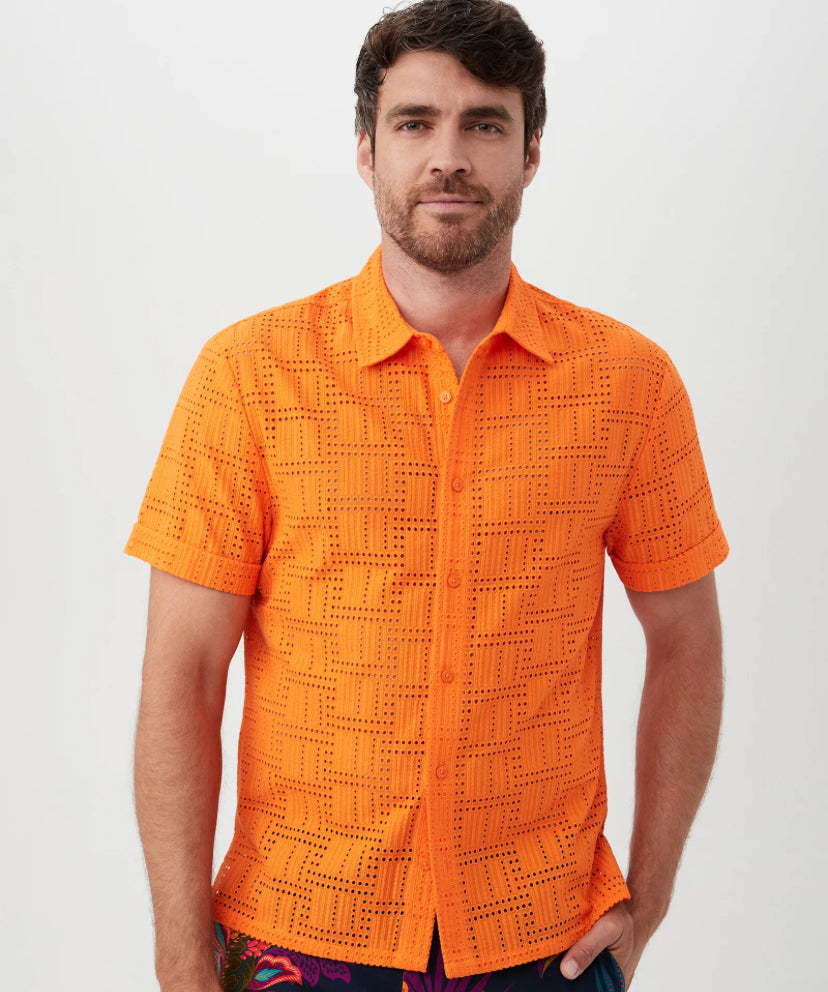 Tall open stitch ss shirt in orange