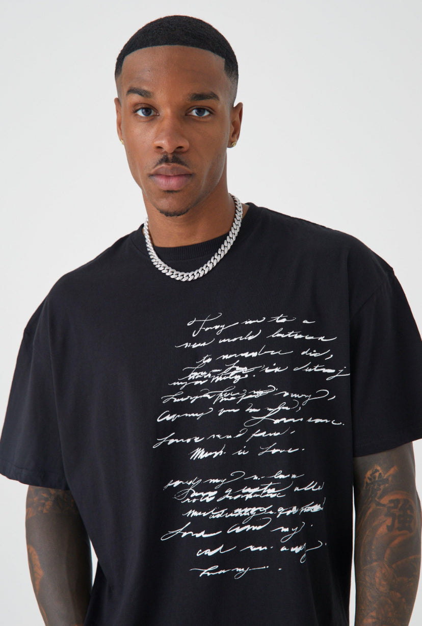 Tall oversized boxy script t shirt in black