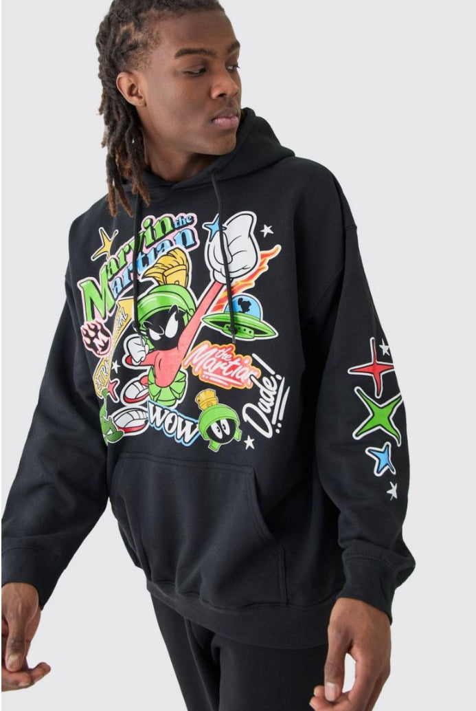 Oversized looney tunes license hoodie in black