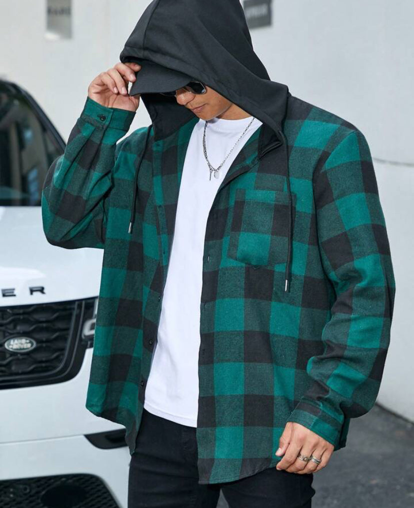 Ls oversized hooded button through in green