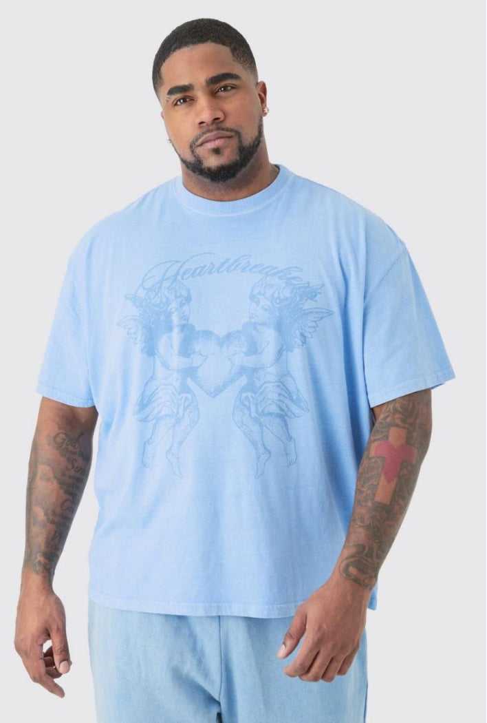 Plus oversized heart breaker print ss t shirt in blue