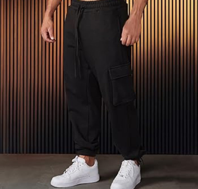Tall loose fit cargo jogger in black