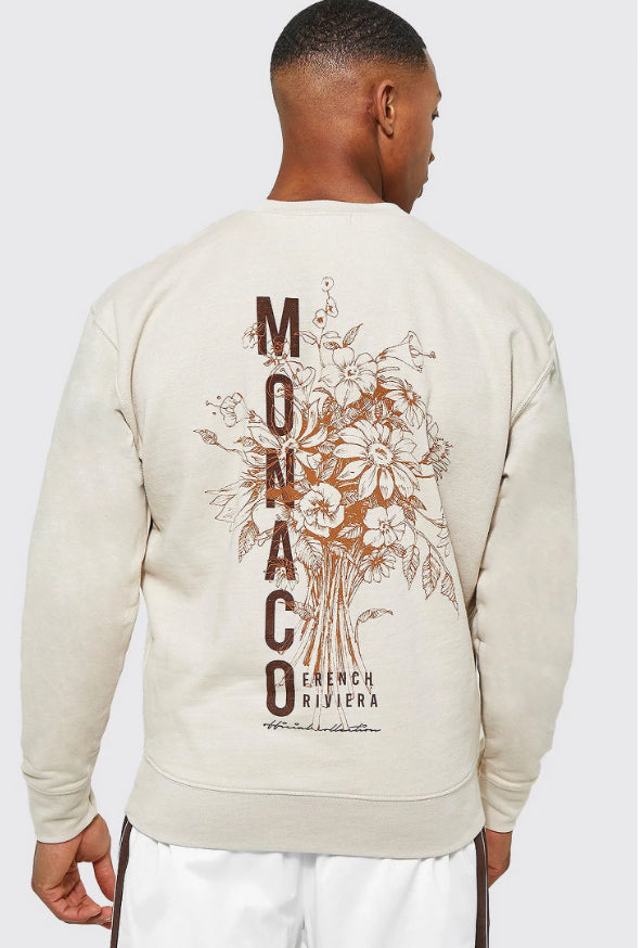 TALL MONACO BACK PRINT SWEATSHIRT IN BROWN