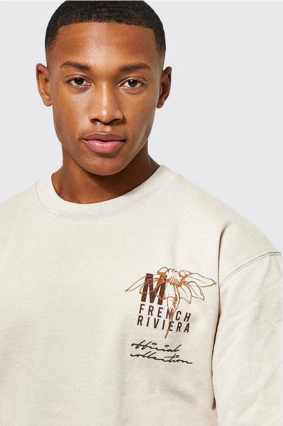 TALL MONACO BACK PRINT SWEATSHIRT IN BROWN