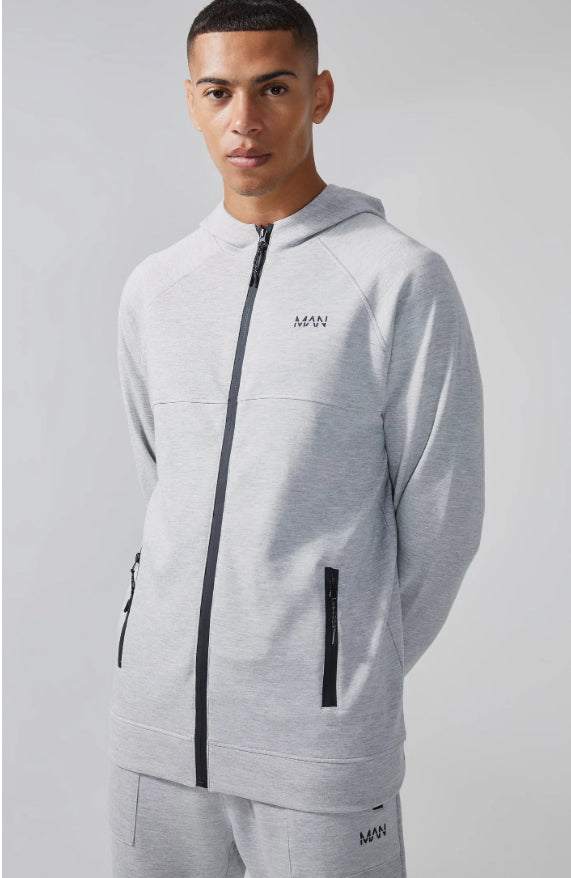 Man active tech tracksuit hoodie jogger set in gery
