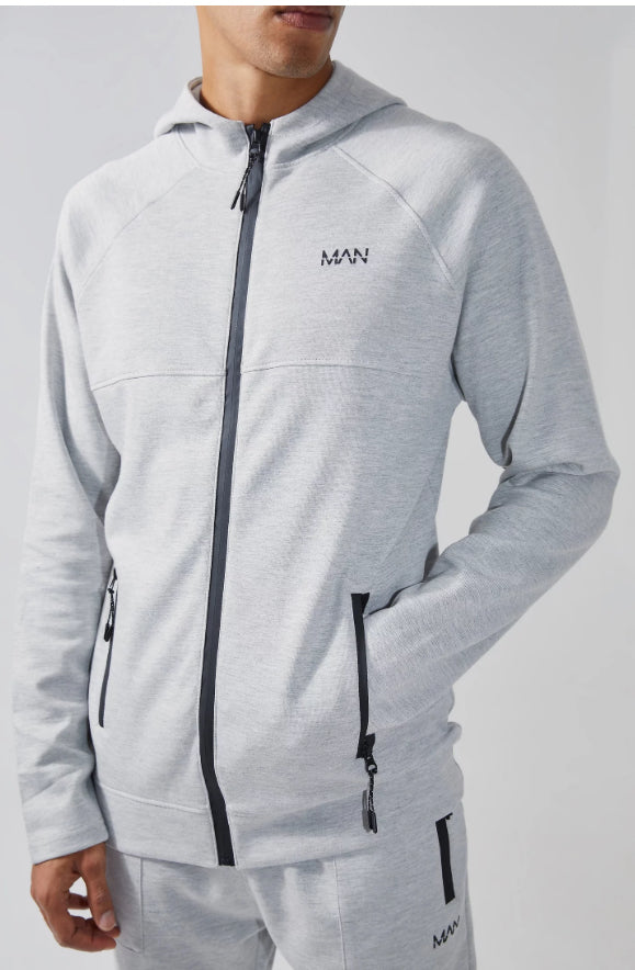 Man active tech tracksuit hoodie jogger set in gery