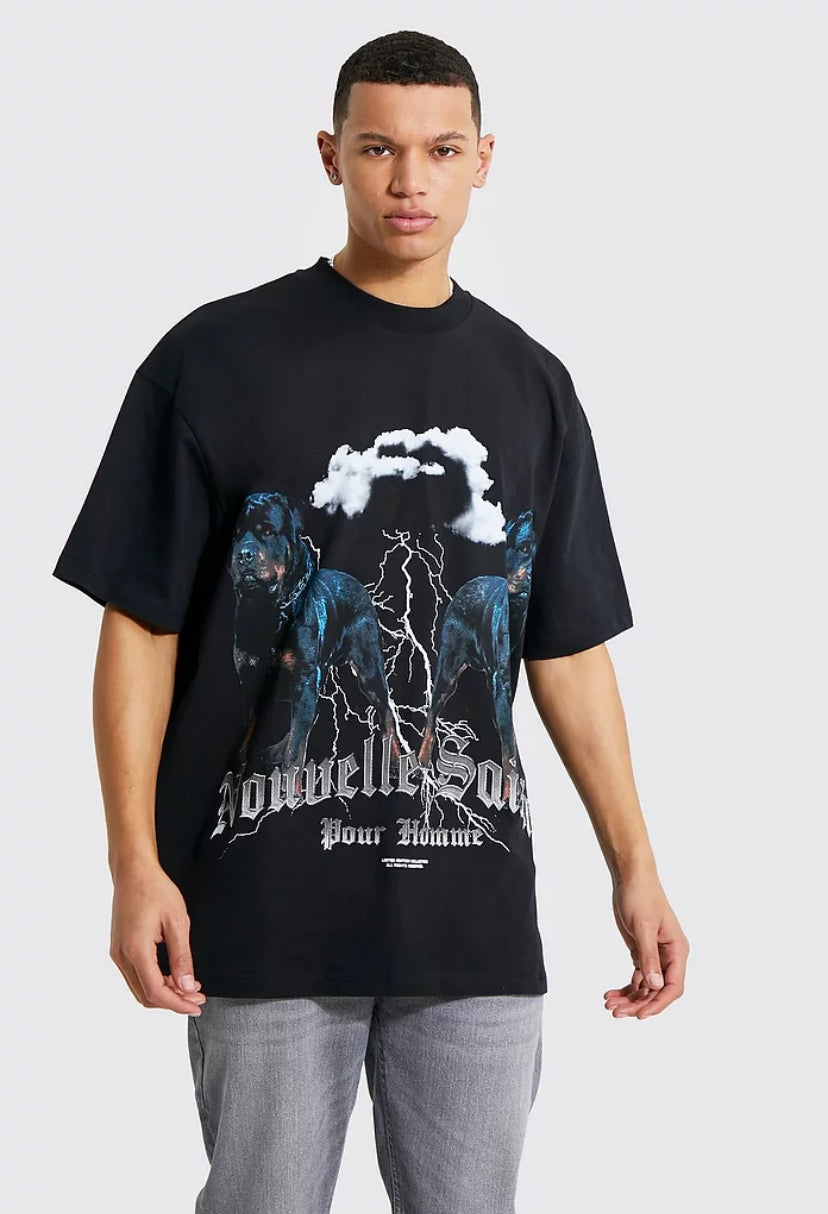 Plus oversized rottweller graphic ss t shirt in black