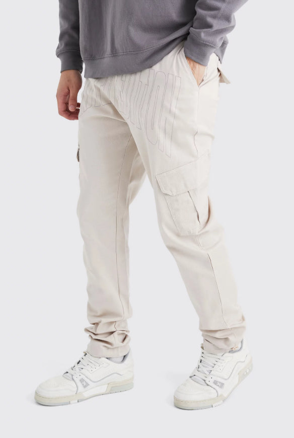 Plus slim cargo tonal print pant in brown