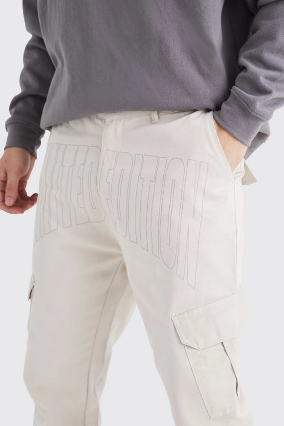 Plus slim cargo tonal print pant in brown