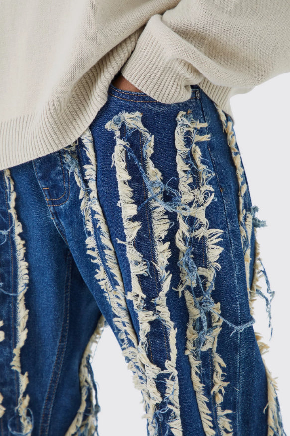 Baggy rigid frayed edge jeans in blue