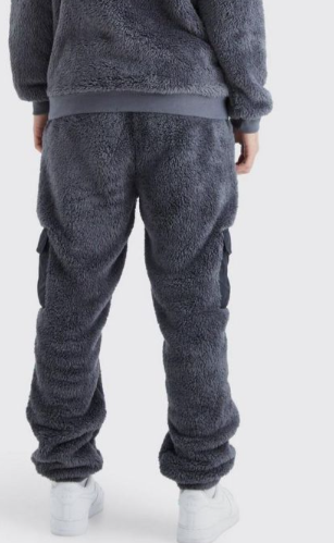 Boohooman Borg Nylon Cargo Pocket Jogger In Grey