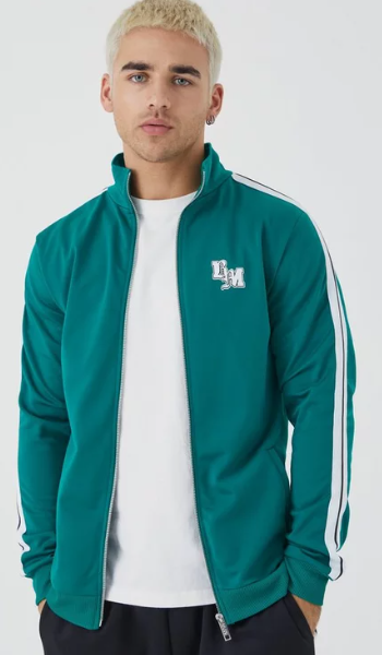 Boohooman Slim Fit Tricot Tape Detail Jacket In Green