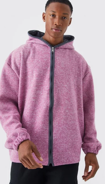 Boohooman Oversized Heavyweight Brushed Hoodie Zip In Pink
