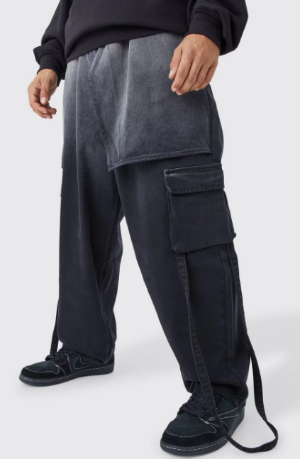 Boohooman Elastic Dropped Crotch Baggy Ombre Jean In Black