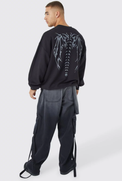 Boohooman Elastic Dropped Crotch Baggy Ombre Jean In Black