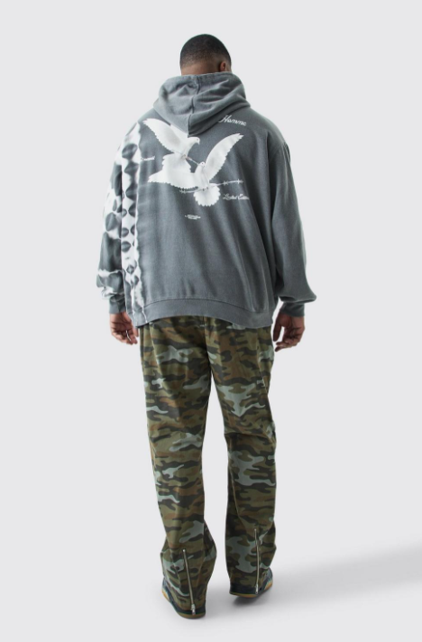 Boohooman Tall Fixed Waist Straight Leg Twill Camo Zip Gusse Trouser In Green