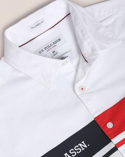 U.S. Polo Assn. Striped Tailored Fit Shirt – White & Red
