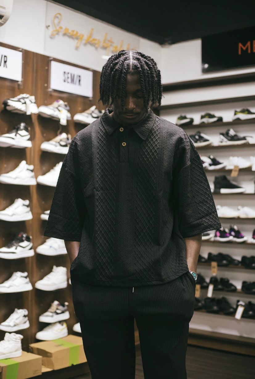 Boohooman oversize polo in black
