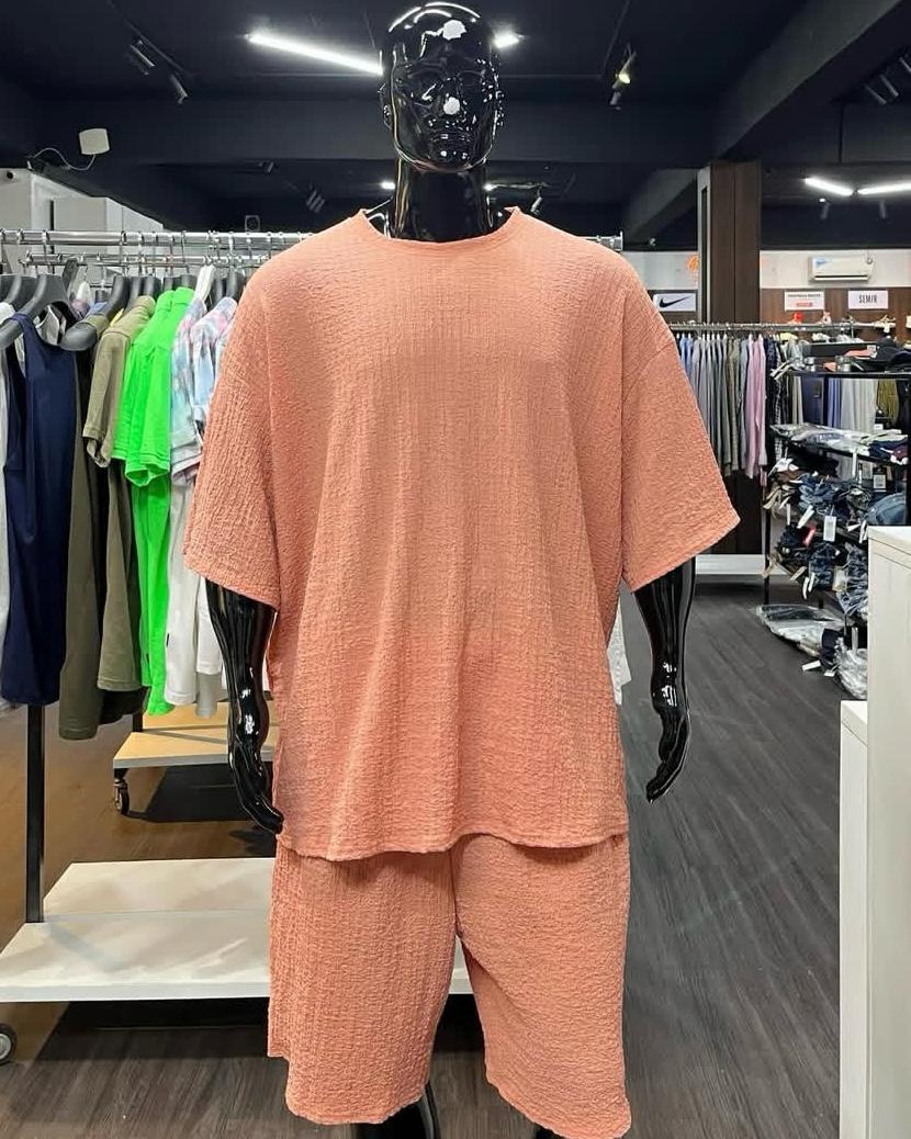 Boohooman Plus Crinkle Textured Shirt & Short Set