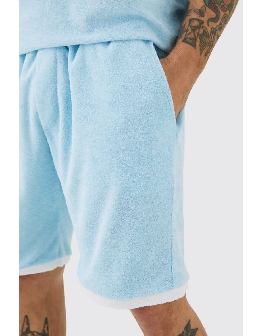 Boohooman Relaxed Fit Mid Contrast Towelling Shorts