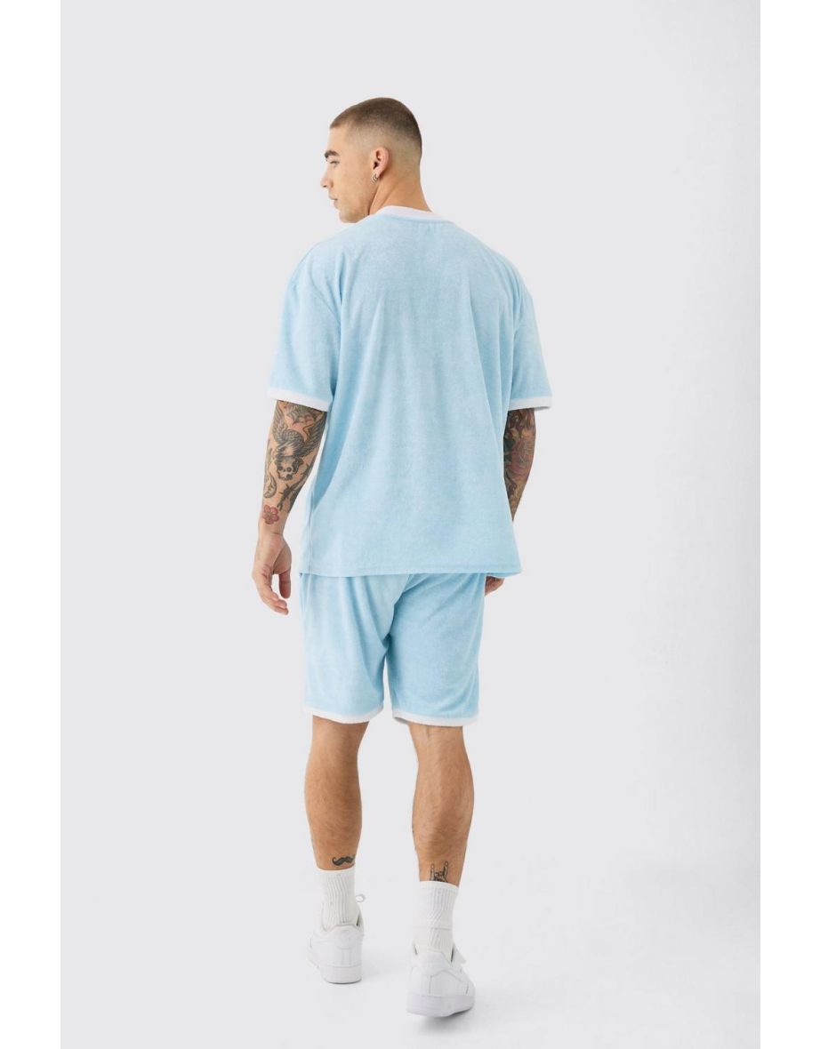 Boohooman Relaxed Fit Mid Contrast Towelling Shorts