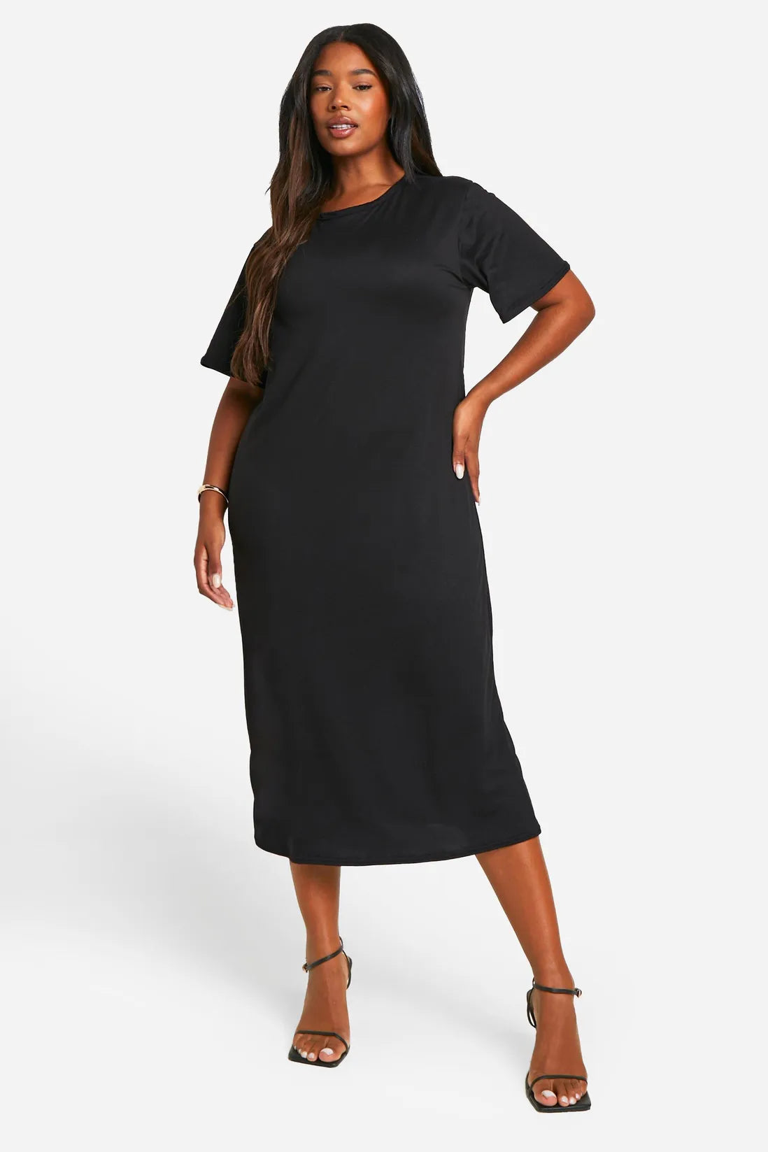 Boohoo plus jersey split shirt midi dress