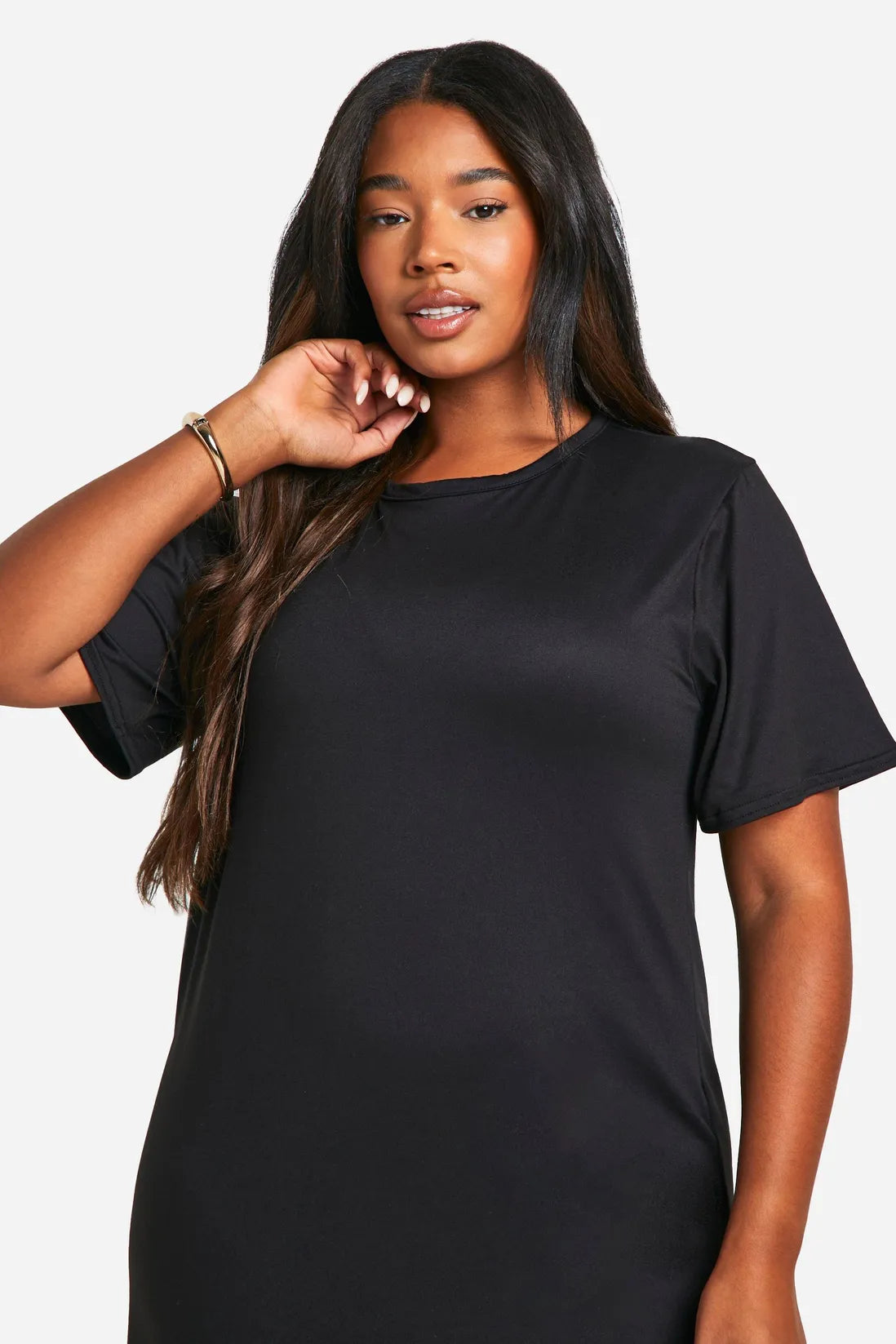Boohoo plus jersey split shirt midi dress