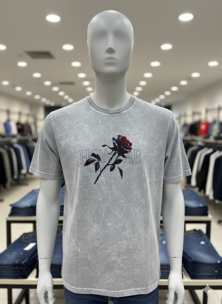 Boohooman Oversized Acid Washed Rose Graphic T-shirt