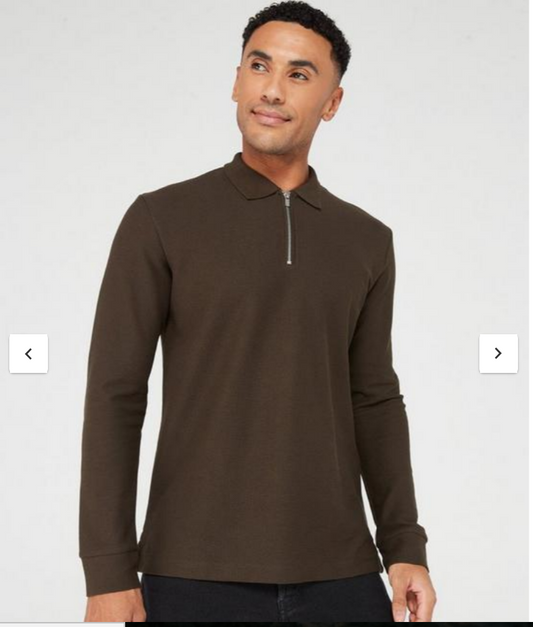 JACK & JONES JPRBLACHASE LONG SLEEVE ZIP POLO IN BROWN_L