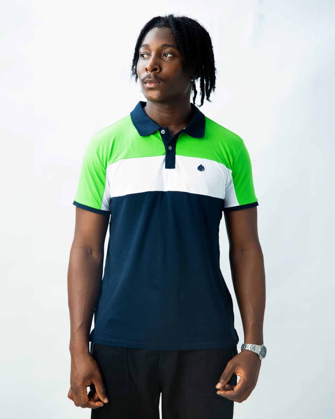 SPRINGFIELD TRI-COLOUR SLANT MEN'S POLO T-SHIRT IN GREEN