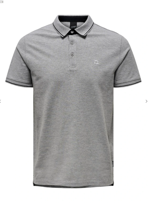 ONLY & SONS ONSTRAY SLIM POLO SHORT SLEEVE IN GREY