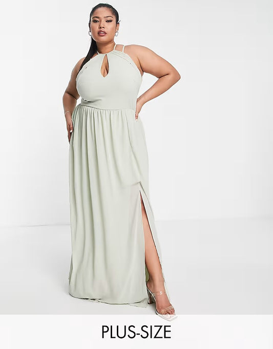 Asos Tfnc Plus Bridesmaid Strappy Back Halter Neck Dress