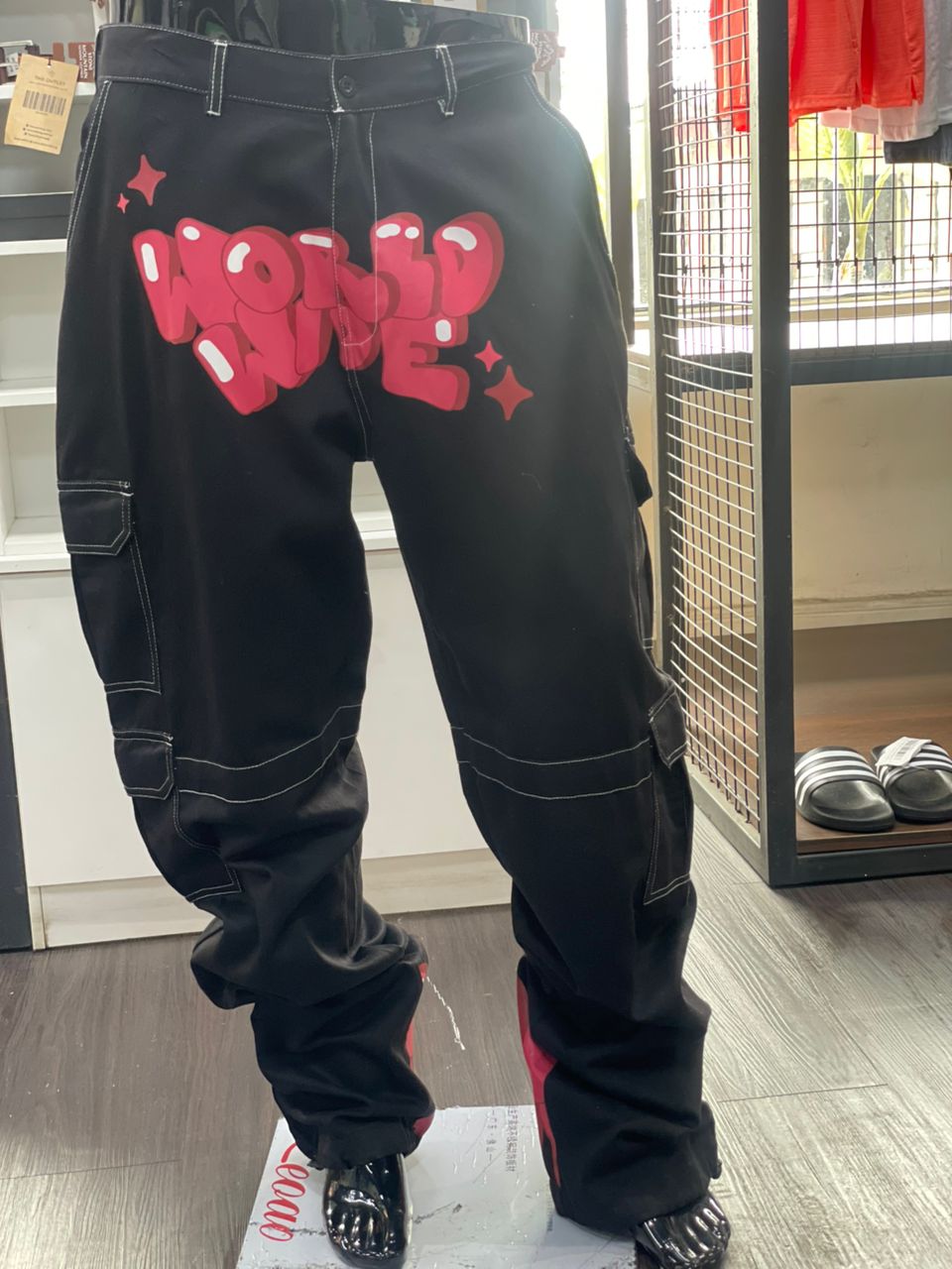 Boohooman Tall Relaxed Cargo Graffiti Print Trouser