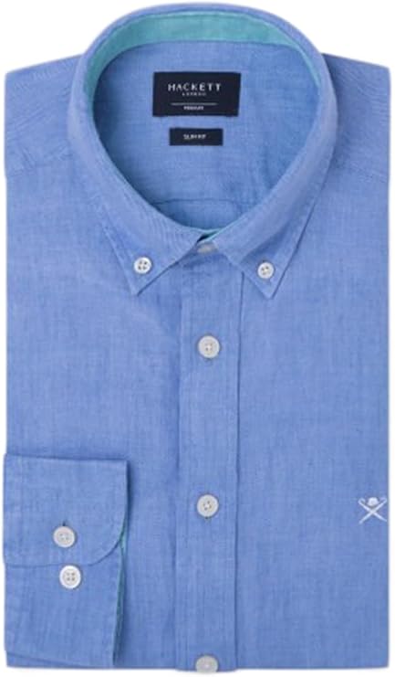 HACKETT LONDON GARMENT DYED OXFORD LONG SLEEVE SHIRT IN BLUE