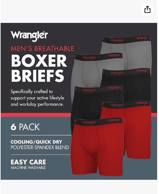 WRANGLER STRETCH BOXER BRIEFS 6 PACK IN BLUE