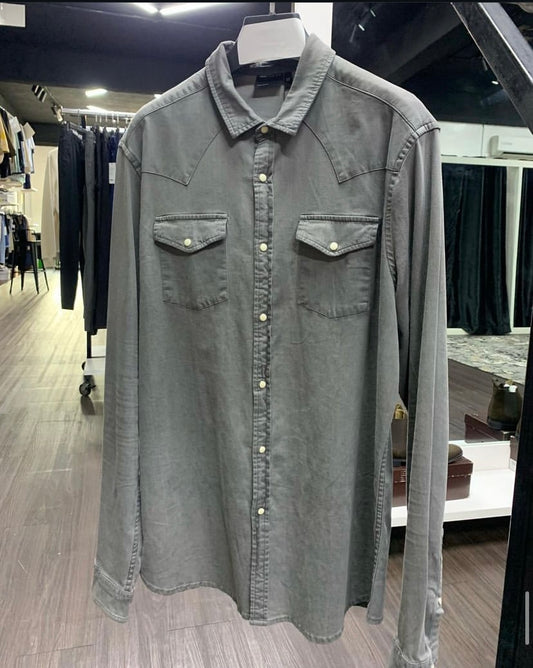 ASOS DESIGN SKINNY FIT WESTERNDENIM SHIRT IN GREY_XXXL