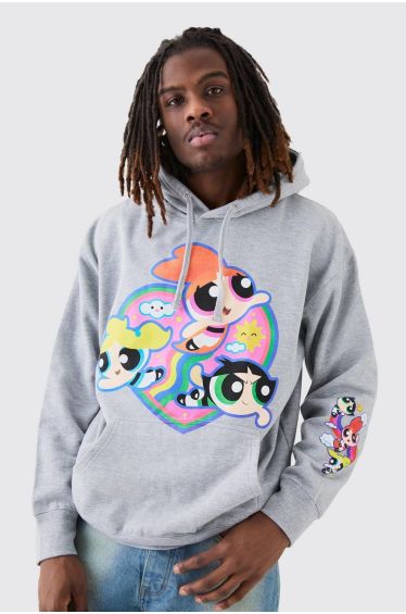 Boohooman Oversized Powerpuff Girls License Hoodie In Grey