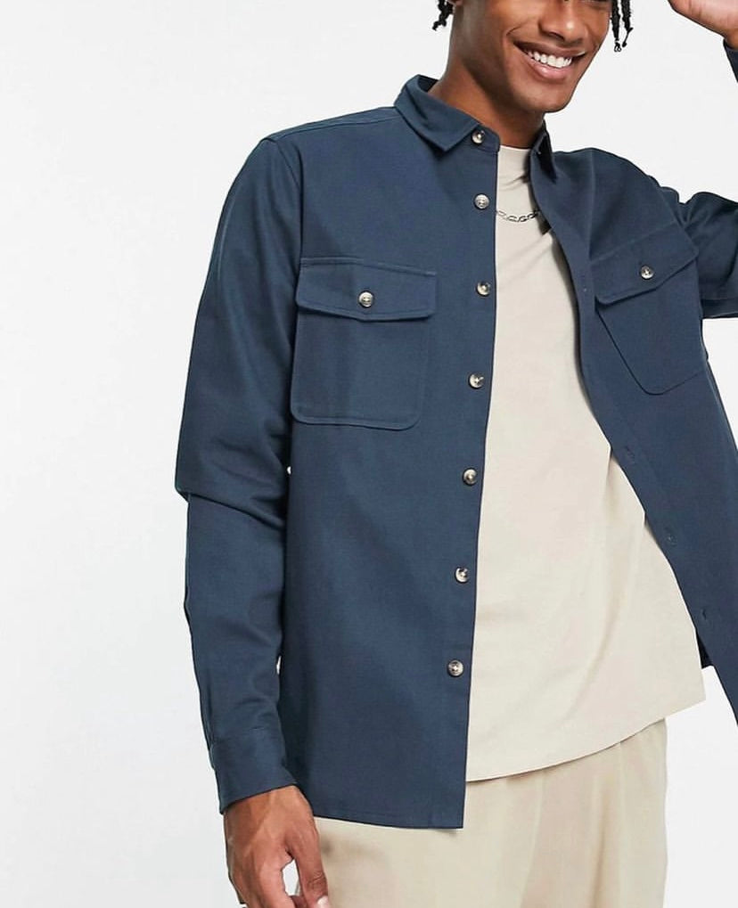 ASOS DESIGN CUTTON SHACKET | NAVY