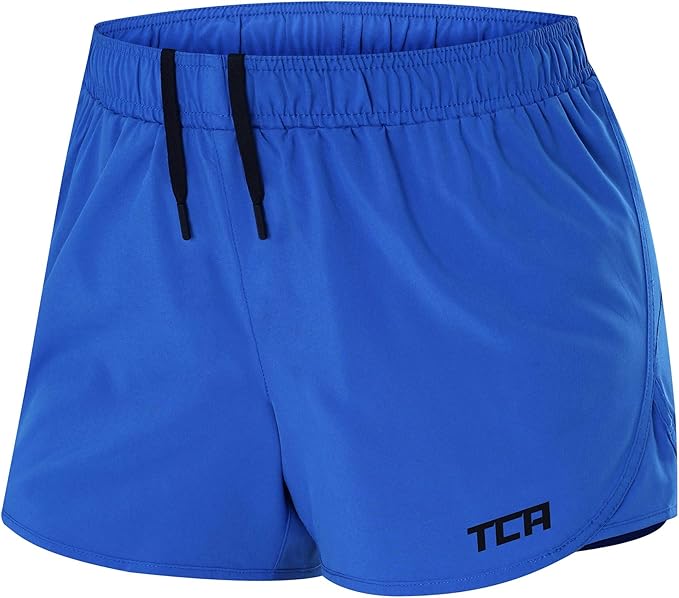 TCA WOMENS RUNING SPORT SHORTS WITH ZIP BACK POCKETS IN BLUE