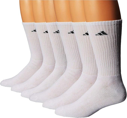 ADIDAS MEN'S Cushioned 6 Pair Crew Socks  IN White