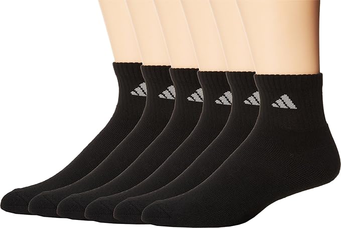 ADIDAS MEN'S Athletic Cushioned No Show Socks With Arch Compression For Secure Fit 6 Pairs In BLACK